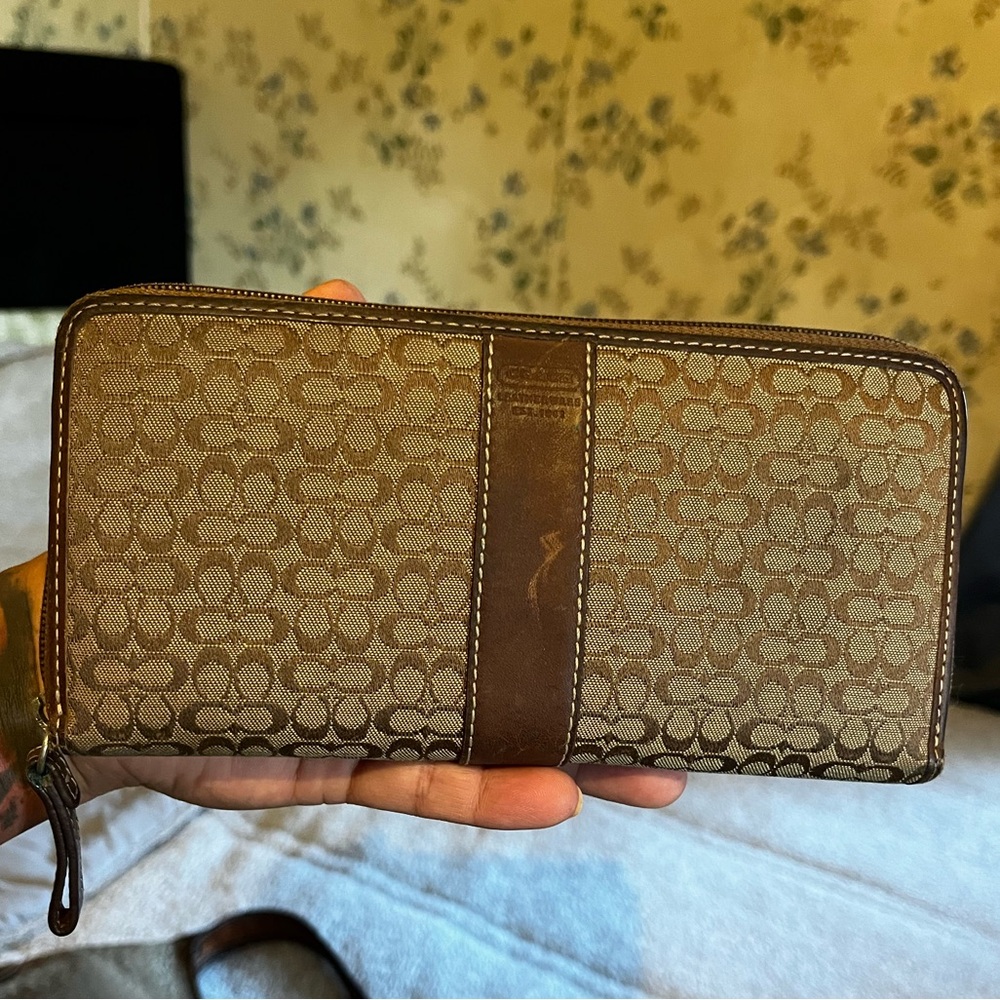 Coach Brown Signature Zip Wallet